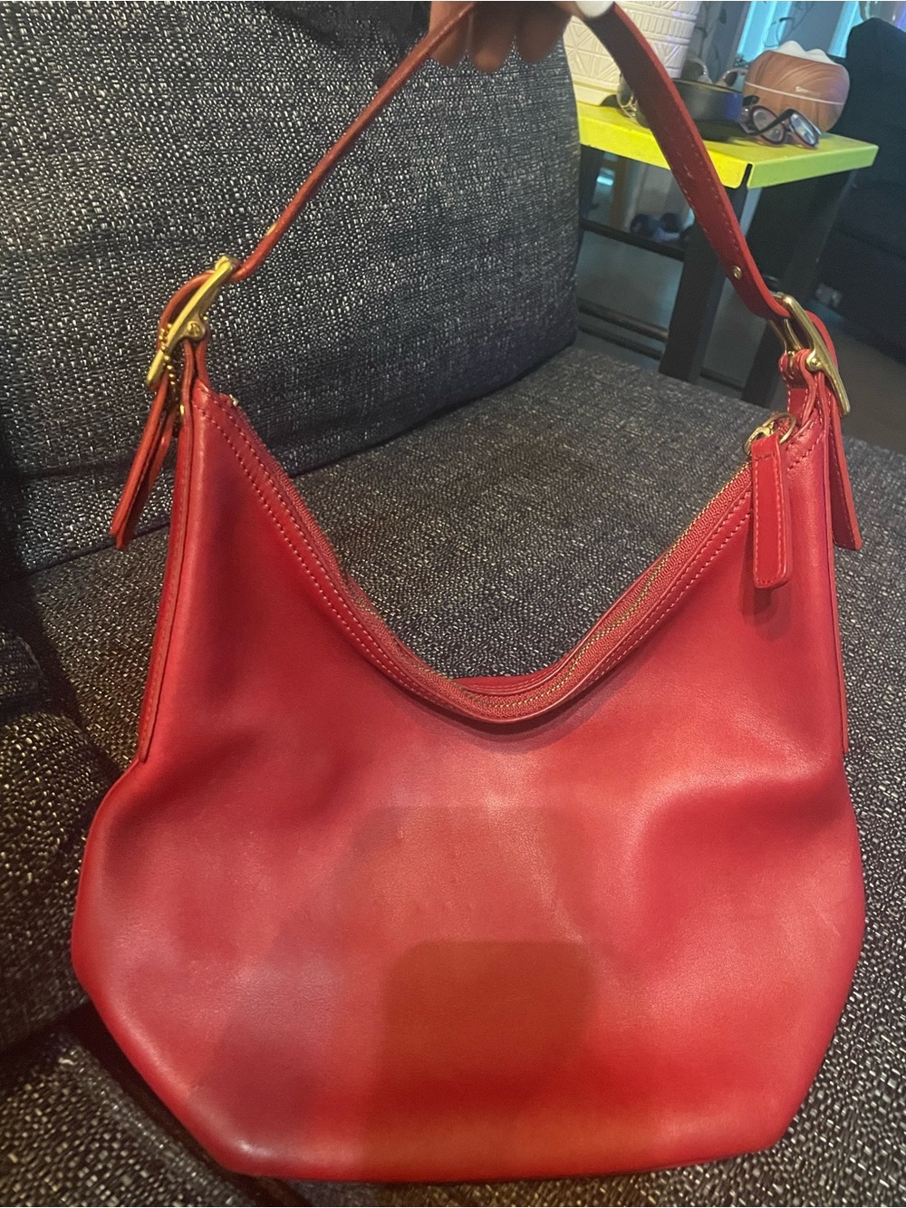Coach Red Leather Shoulder Hobo Bag with Gold-Tone Hardware
